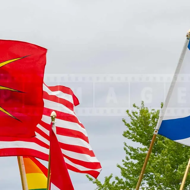 Micmaq red and yellow flag at annual pow wow in Nova Scotia