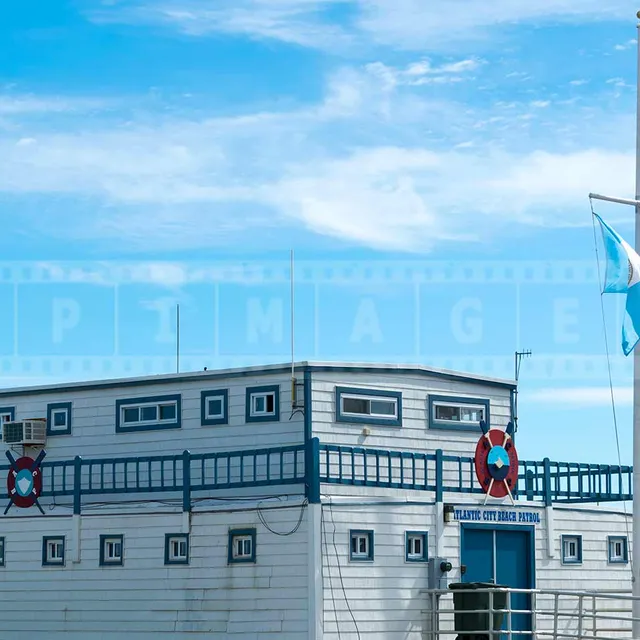 Atlantic City beach patrol building and flags