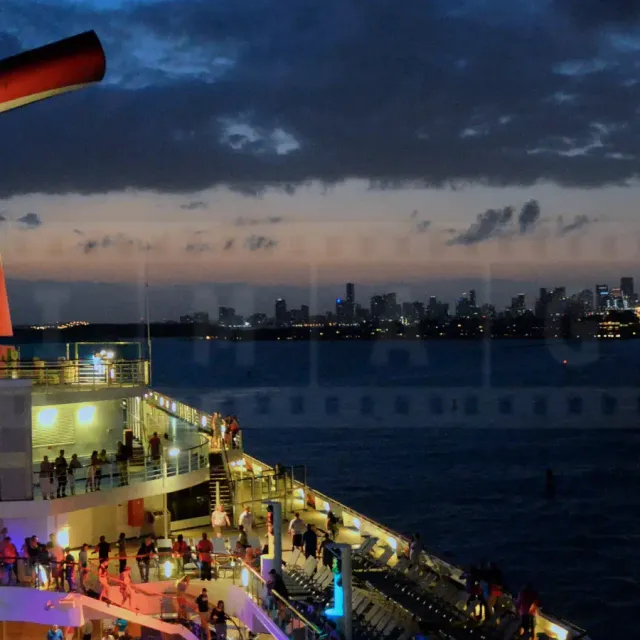 Carnival Liberty top entertainment deck at sunset near Miami, FL