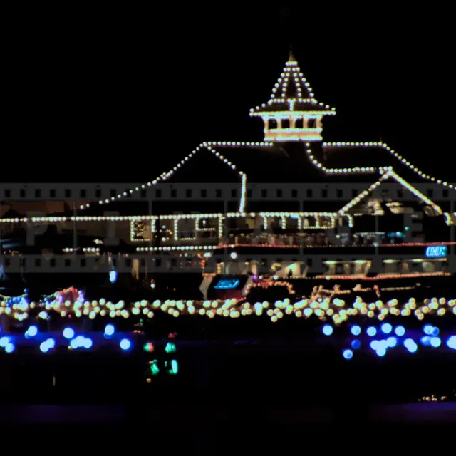 United States Sailing Center in Naples Island, California decorated for Christmas