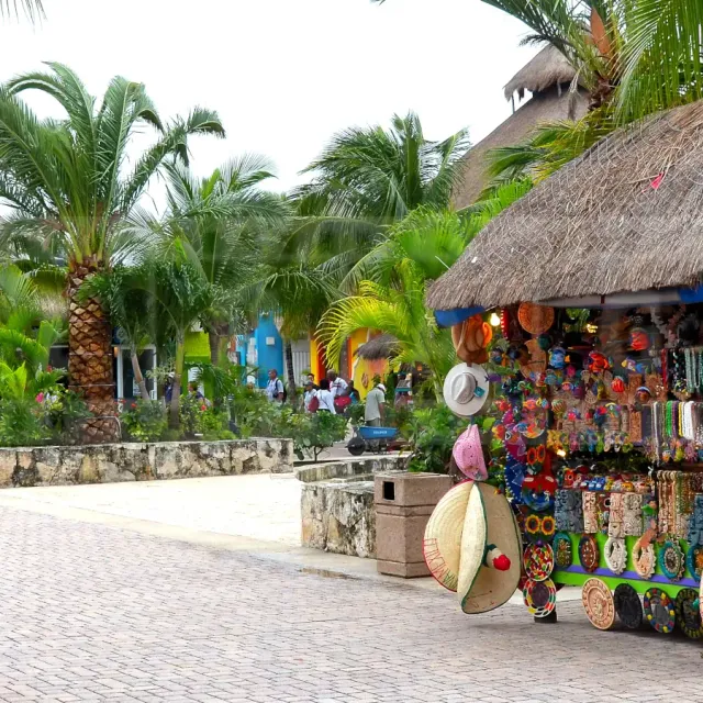 Tropical shopping plaza at Puerto Maya in Cozumel, Mexico