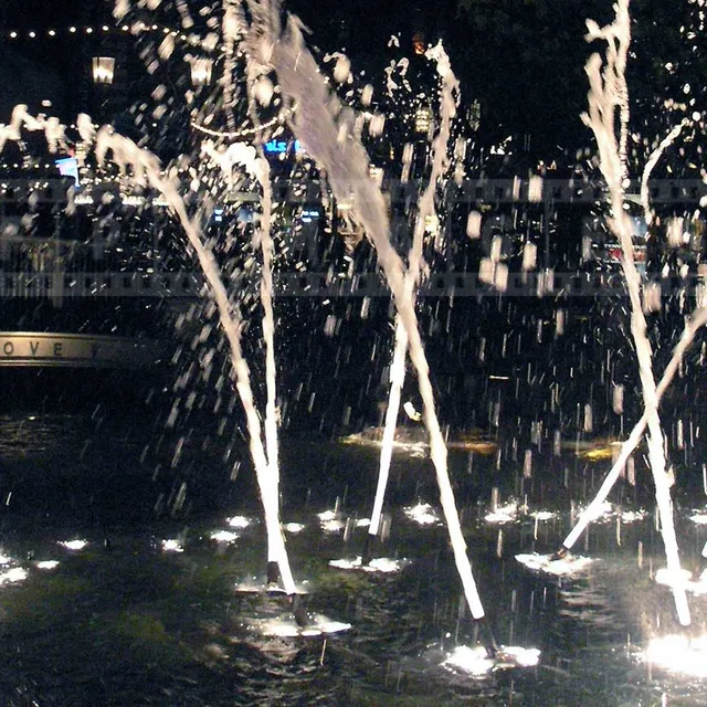 Lovely fountain at night and the grove sign