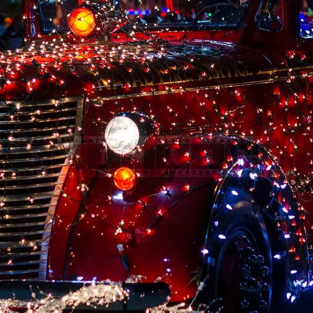 Amazing Christmas decorations of a fire truck at the parade
