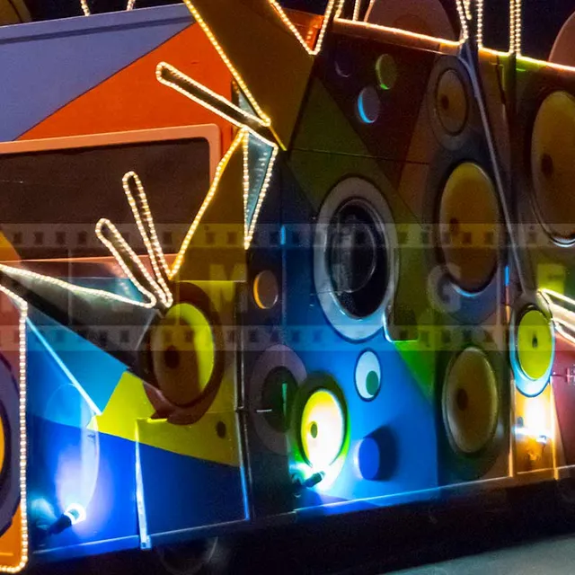 colorful musical float at quebec winter carnival