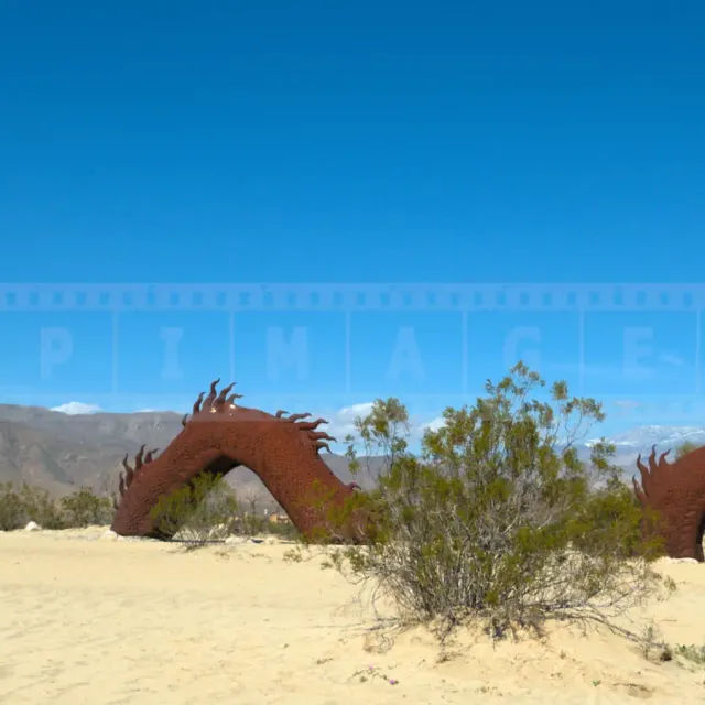 Sea Dragon metal sculpture rising from the desert sand Borrego Springs area, California