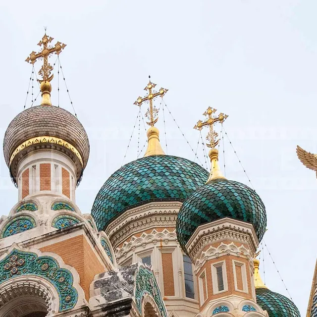 Crosses and domes of St Nicholas orthodox cathedral