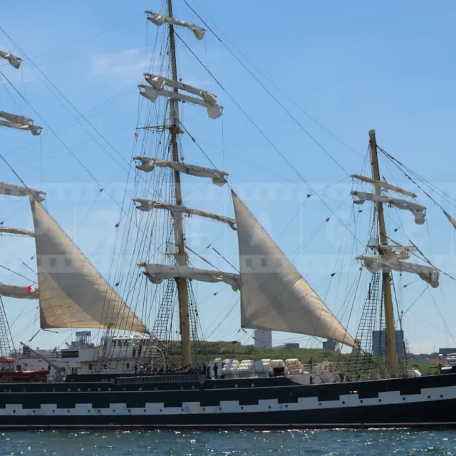 tall ship Barque Kruzenstern sailing by Georges Island in Halifax
